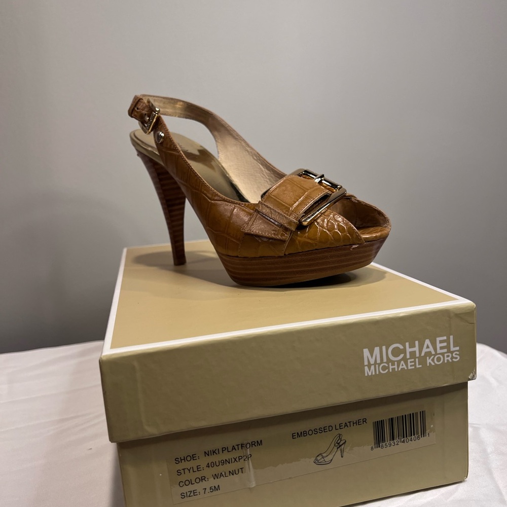 Michael Kors Walnut Platform Slingback Heels